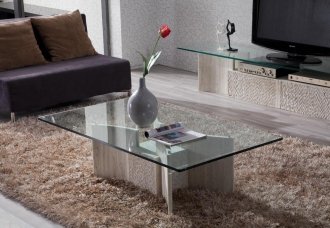 Каменный журнальный столик из травертина, со стеклом